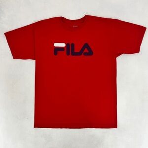 Fila Mens Large Classic Felcon T-Shirt Red Logo Cotton Crew Neck Short Sleeve